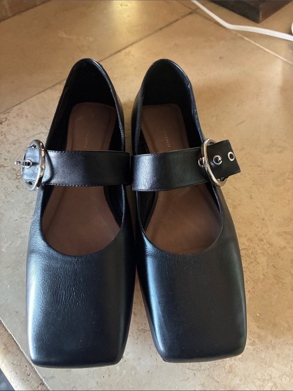 Anthropologie Black Square-Toe Mary Jane Flats with Buckle